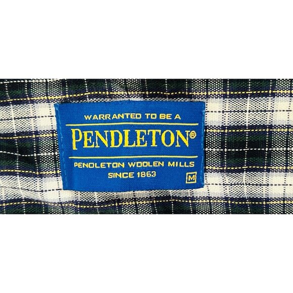 PENDLETON Oxford Shirt Button-up Cotton Blue Tartan Size Med - Picture 5 of 7